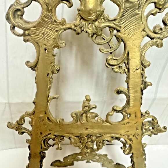 Vintage Rococo Revival Style Polished Brass Table Display Easel 16" H Ornate - Picture 3 of 9
